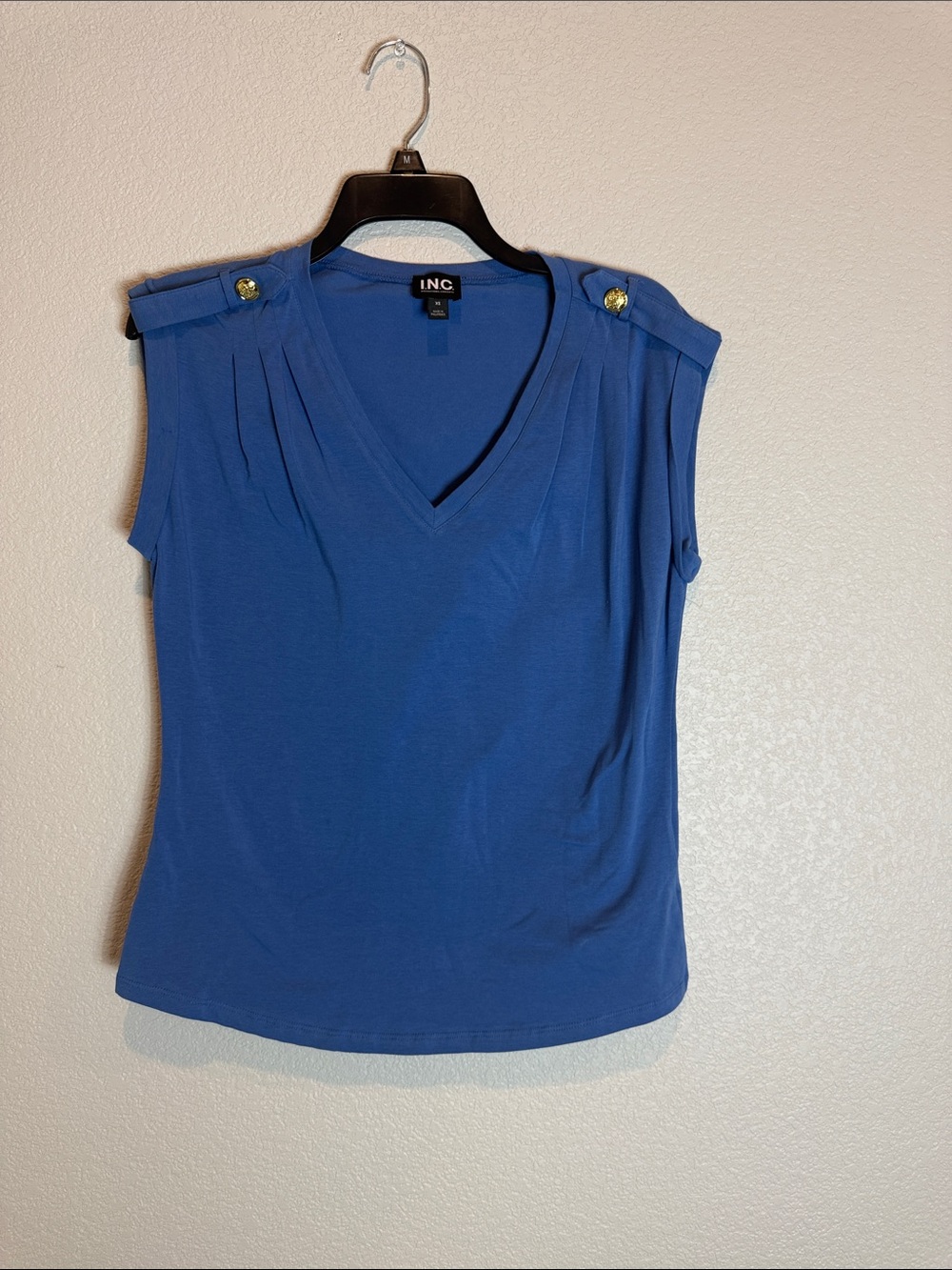 INC International Concepts Royal Blue V-Neck Sleeveless Top with Shoulder Tabs